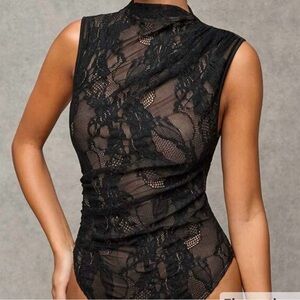 SHEIN Black Lace High Neck Bodysuit